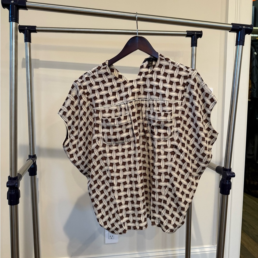 Louis Vuitton Brown and White Geometric Blouse